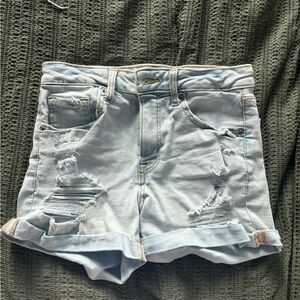 Aeropostale Light Blue Distressed Rolled-Hem Jean Shorts
